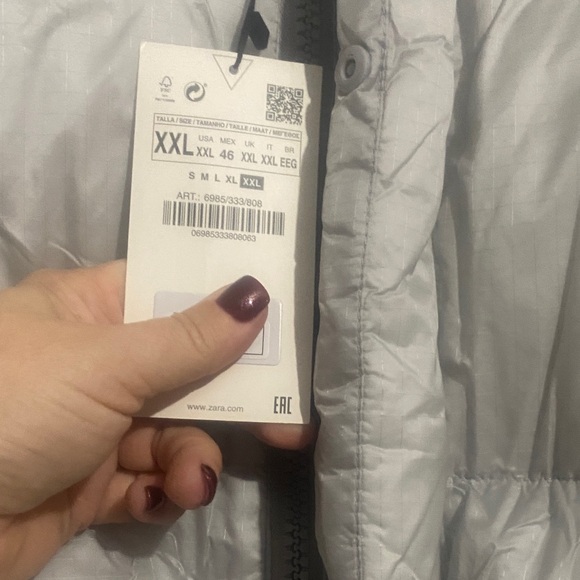 Zara Mens Silver Puffer Jacket Size XXL - Picture 6 of 11